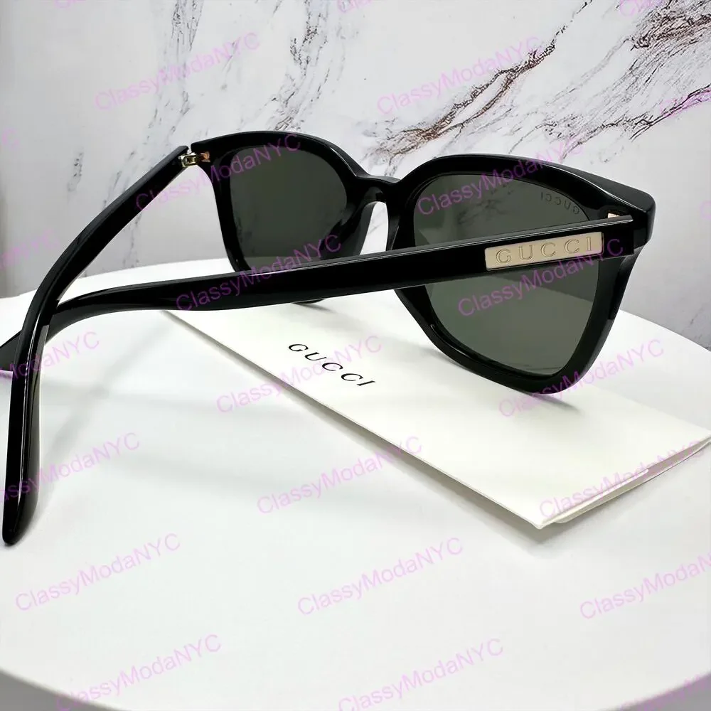 New GUCCI Sunglasses Black Square Acetate Gold Plaque Letter Logo 55-19-145 Mens